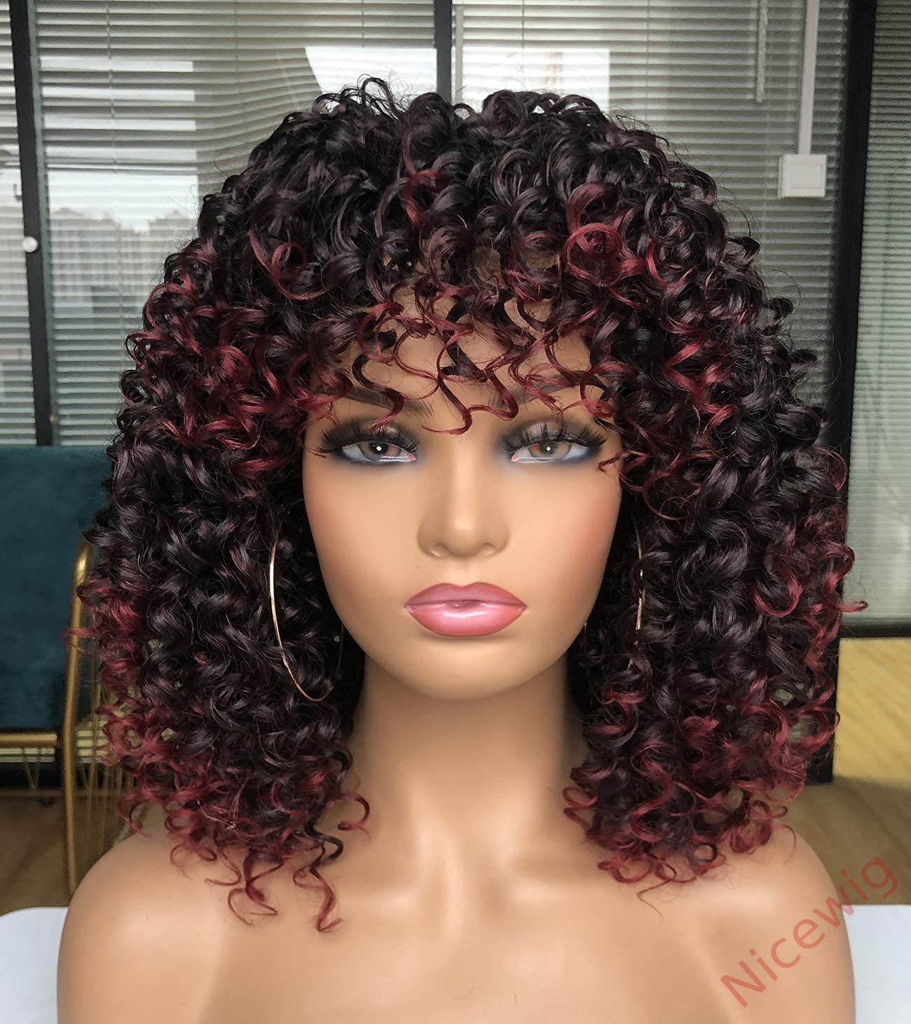 Salt and Pepper Glueless Curly Wig With Bangs