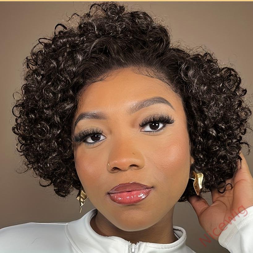 Curly Hair Cut Water Wave Natural Black Wig