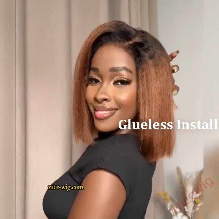 Glueless Lovely Black Gradient Light Brown Natrual Bob Styles Silky Yaki Hair Wig