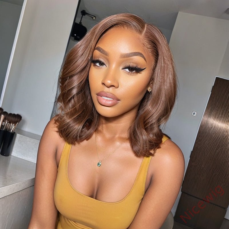 Glueless Short Bob Hair Dark Brown Wavy Wig