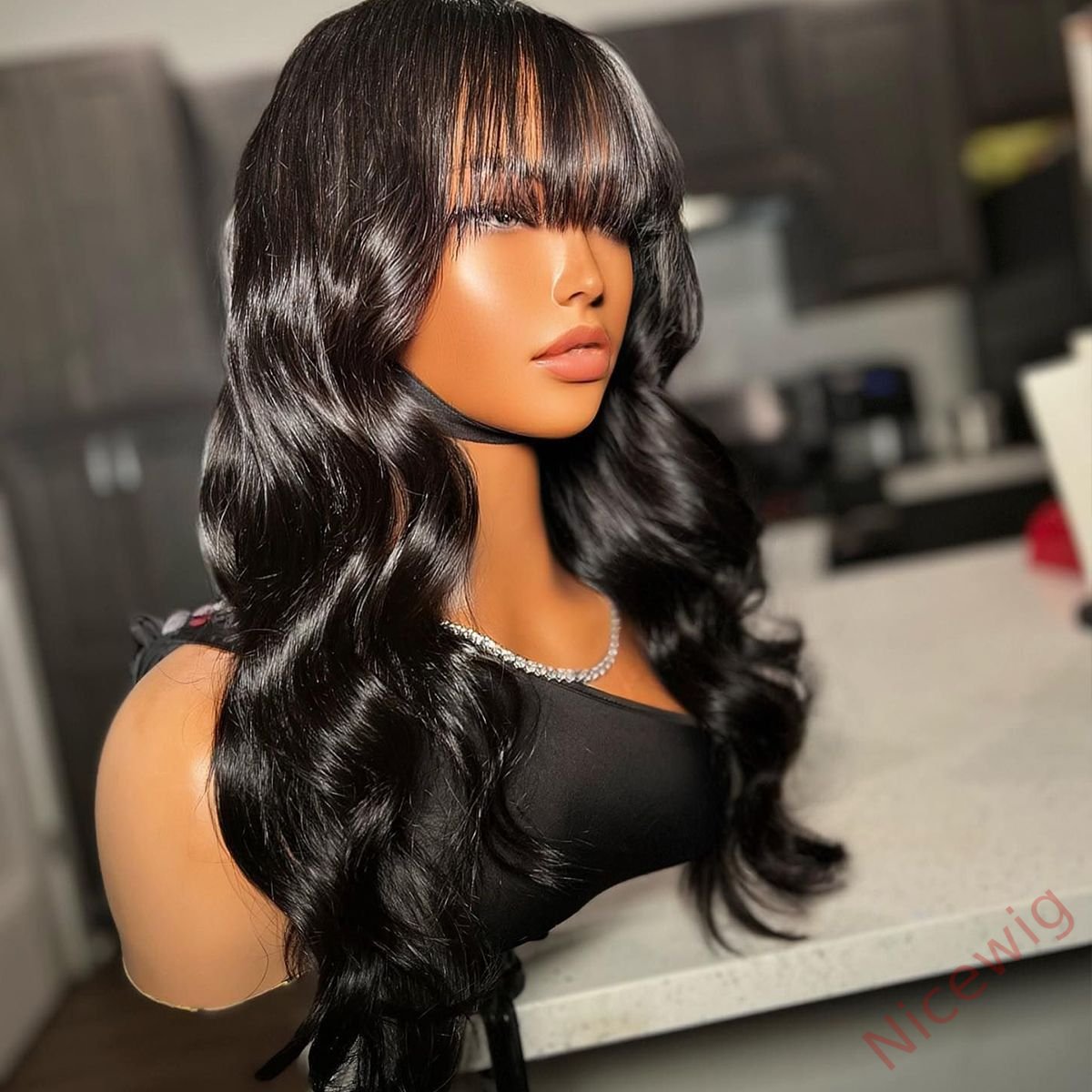 Body Wave Wig with Bangs Wear Go Glueless Wig