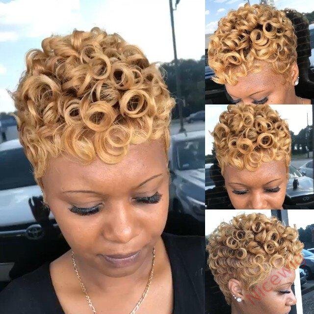 Blonde Short Wavy Curly Heat-Friendly Pixed Cut Wig