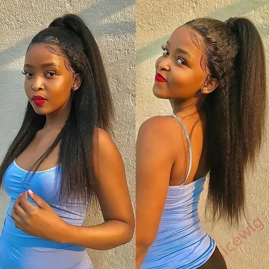 Kinky Yaki straight 200% density glueless brazilian black wigs