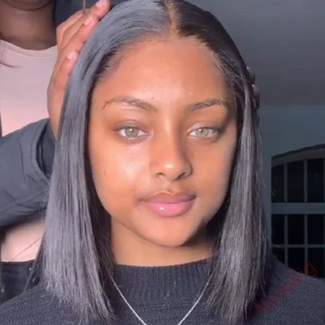 Black Brazilian Straight Hair Short BOB Wigs Lady Wig