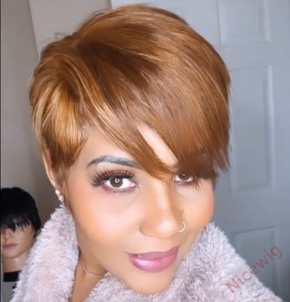Light Brown Short Pixie Wig Bob Straight Hair