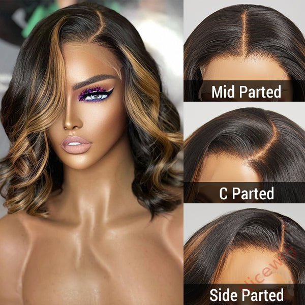 Glueless Brown Mixed Blonde Short Bob Body Wave Wig For Women