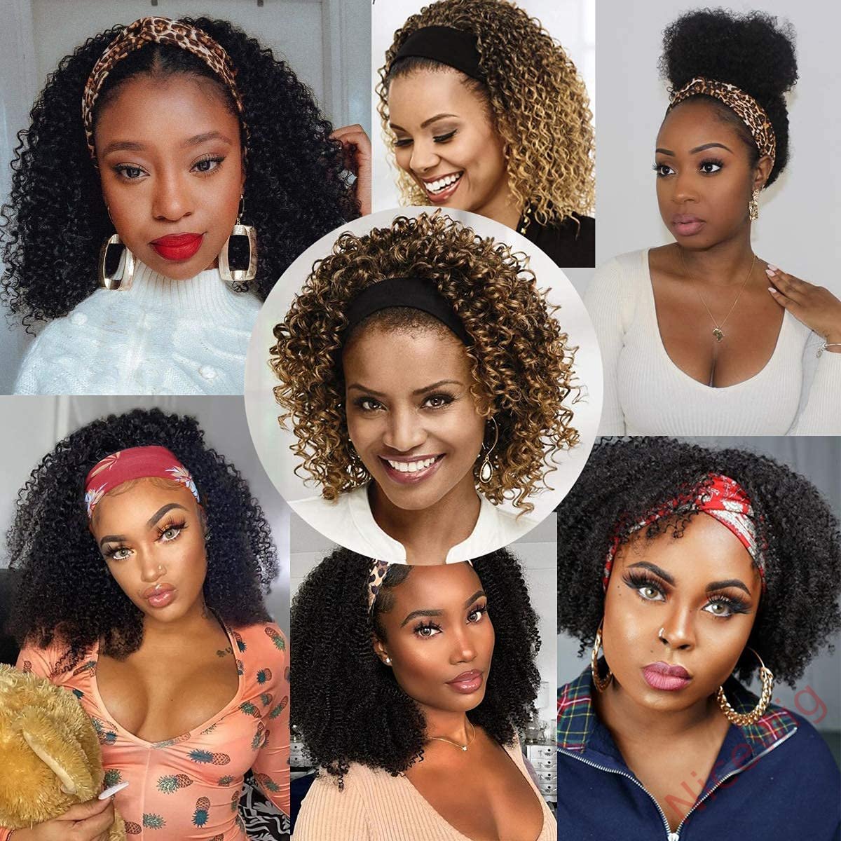 Curly Hair Headband Short Bob Wig