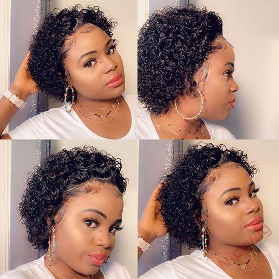 Black Short Hair Super Curly Bob Wig