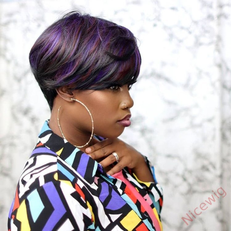 Hot New Fashion Colorful Wig With Bands Natural Pixieb Cut Wig