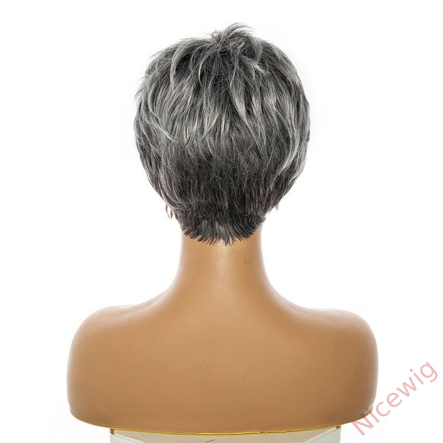 New Glueless Salt and Pepper Short Straight Bob Pixe Cut Wig