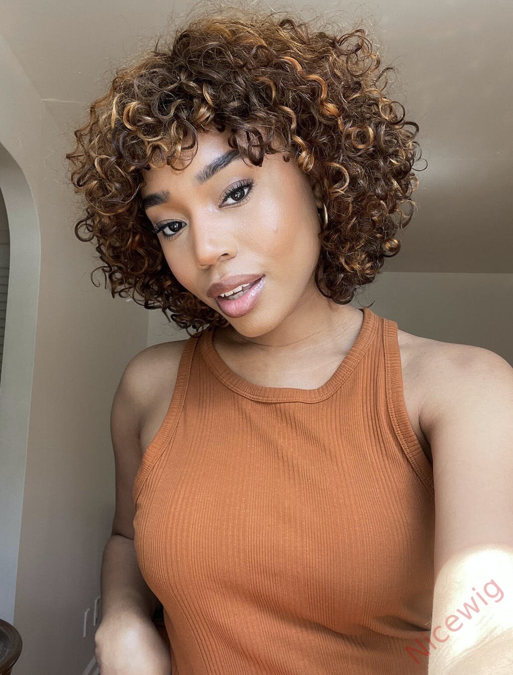 Glueless Blonde Curly Hair Wig With Bangs