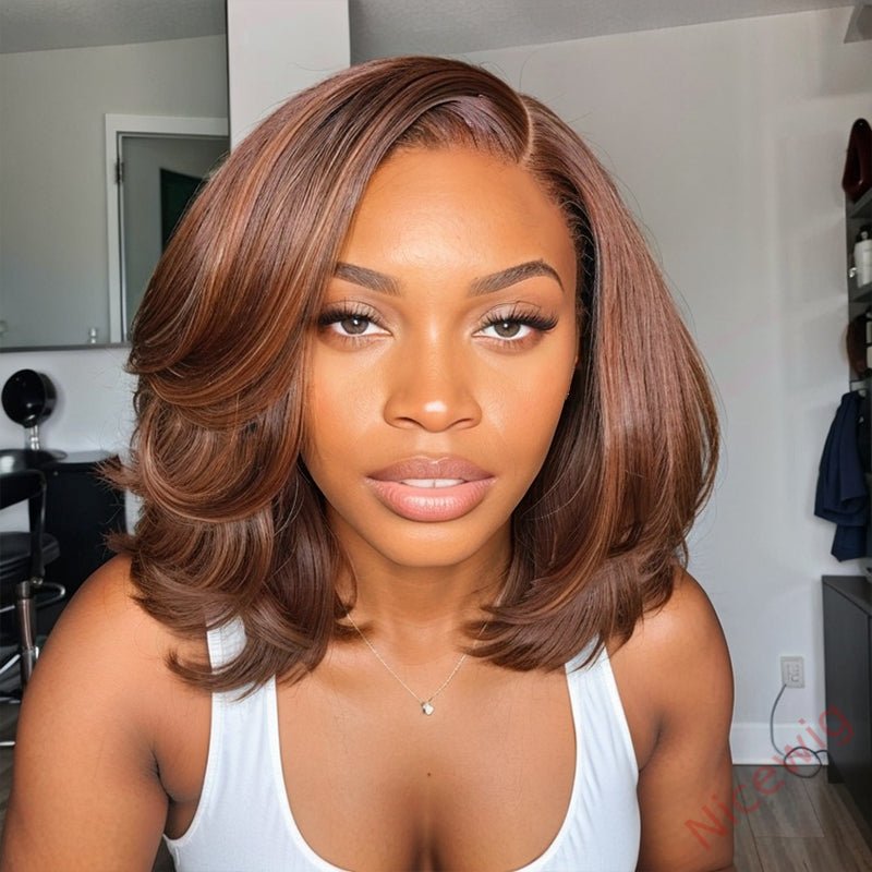Glueless Short Bob Hair Dark Brown Wavy Wig