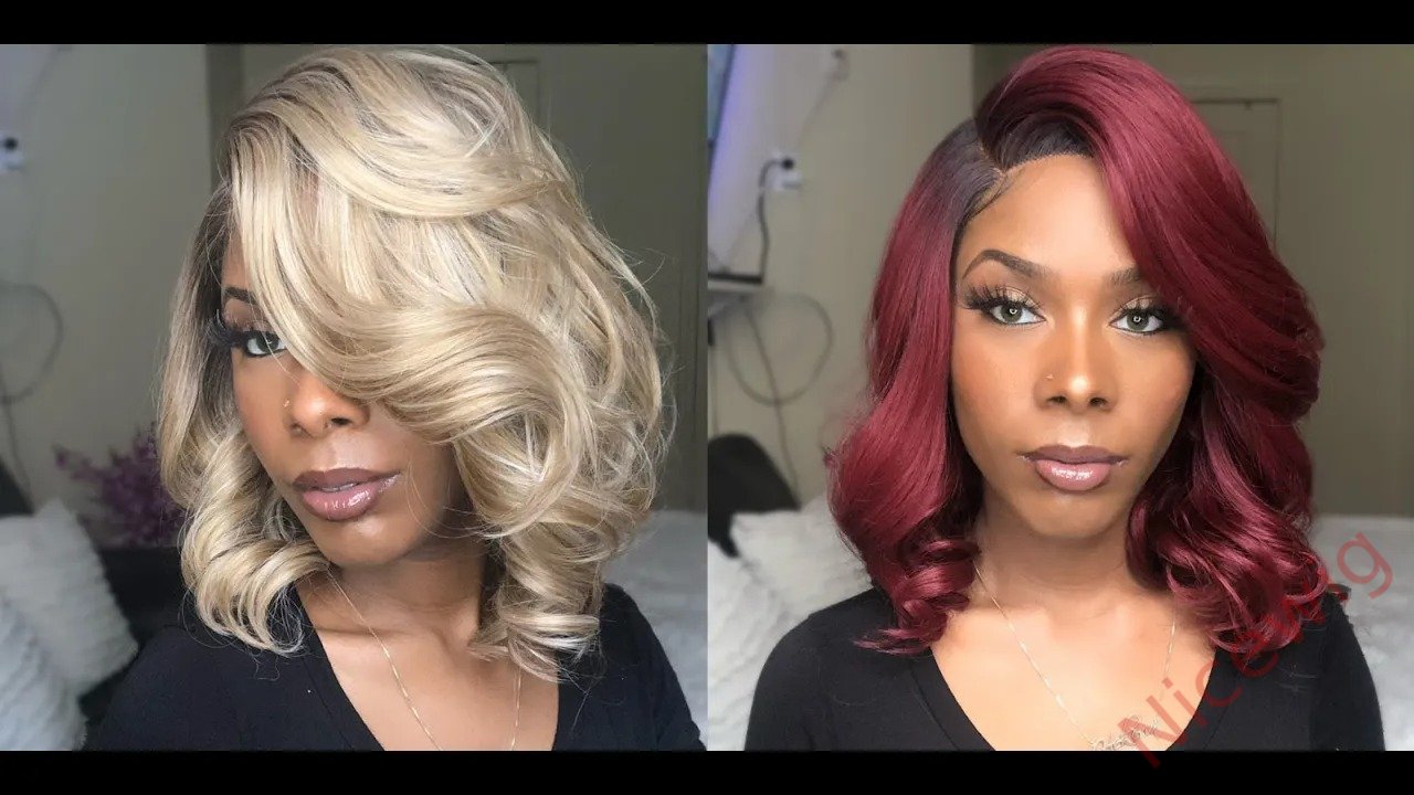 Wine Red/Blonde Short Bob Body Wave Wig For Women