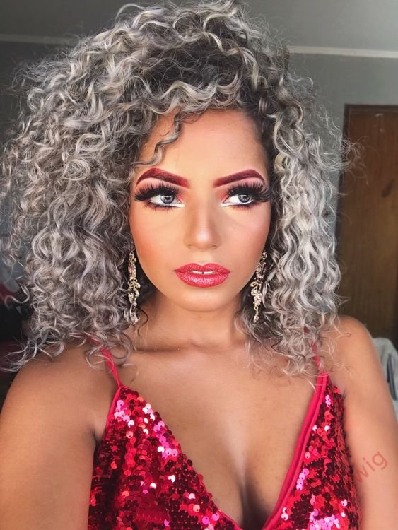 Salt and Pepper Curly Hair Wig With Bangs Glueless Wigs