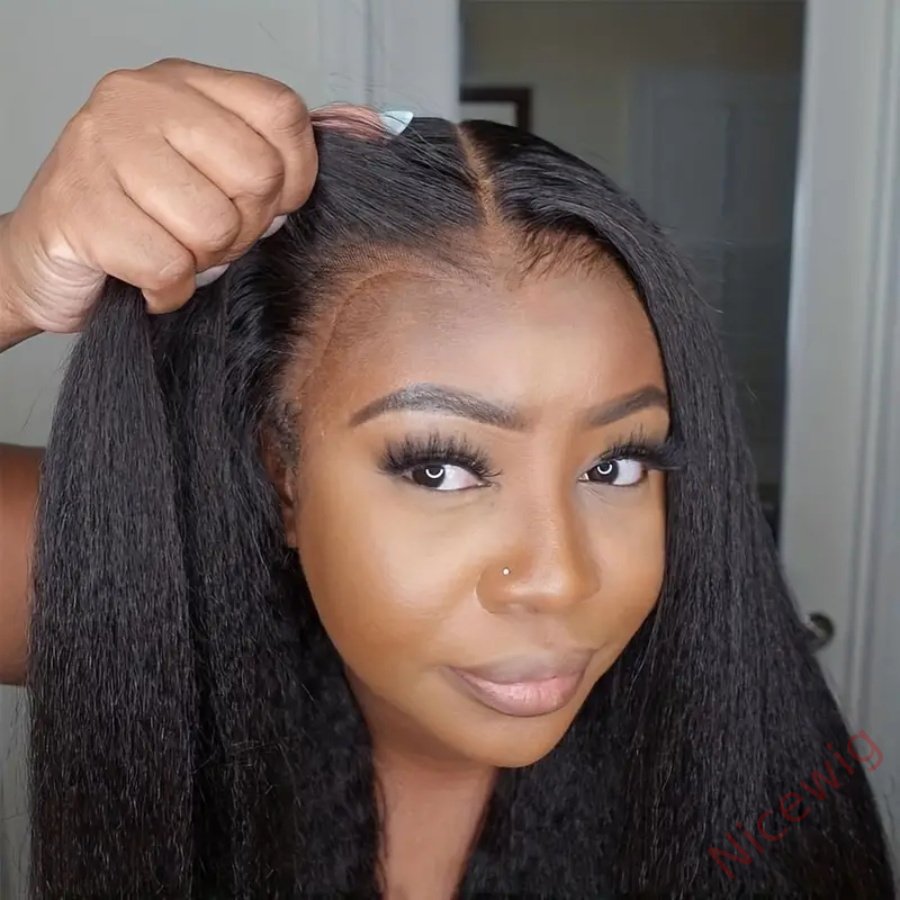 Kinky straight 200% density glueless brazilian black wigs