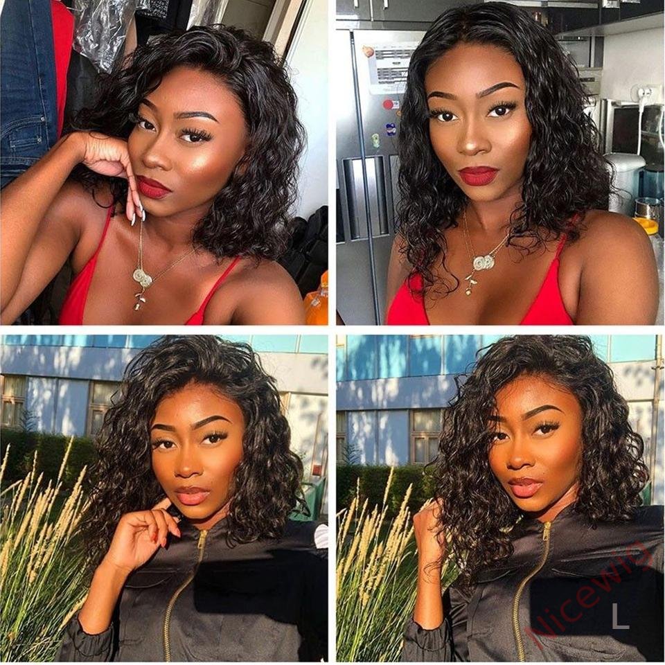 Black Short Bob Wig Brazil Water Wave Hair Curly Wig