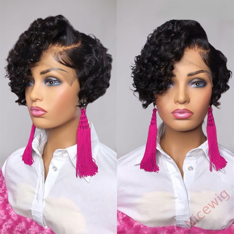 Glueless Black Short Bob Kinky Curly Wig