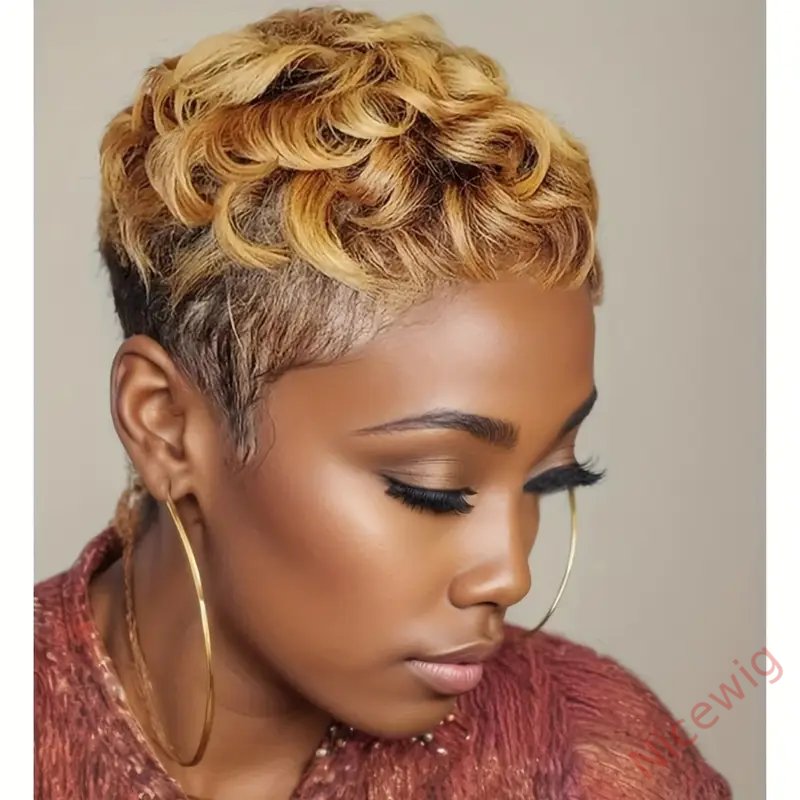 Short Mixed Brown Curly Wig Short Hairstyles Short Pixie Cut Wig