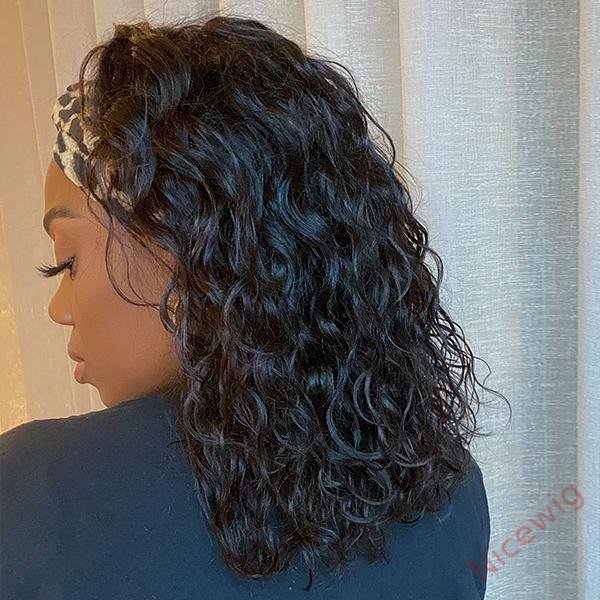 Natural Black Curly Headband Short Bob Wig