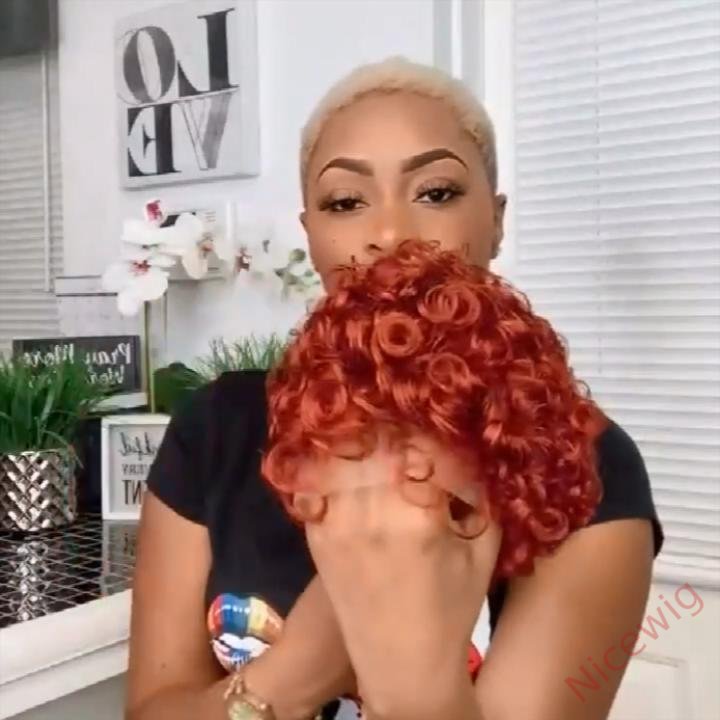 Best Design Orange Afro Short Curly Hair Wig Without Bang