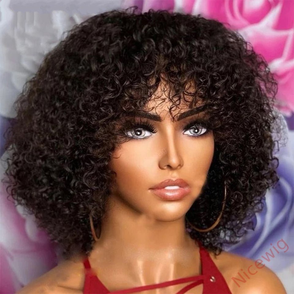 Brazilian Remy Curly Hair Wig With Bangs Glueless Wigs