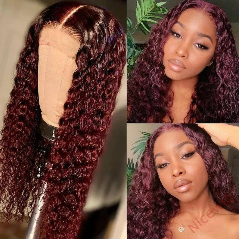 Brazilian Wine Red Long Hair Water Wave Curly Wig
