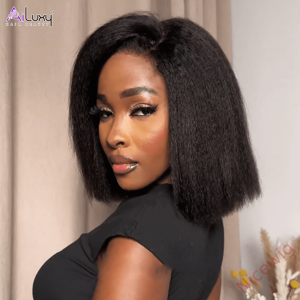 Glueless Lovely Black Gradient Light Brown Natrual Bob Styles Silky Yaki Hair Wig