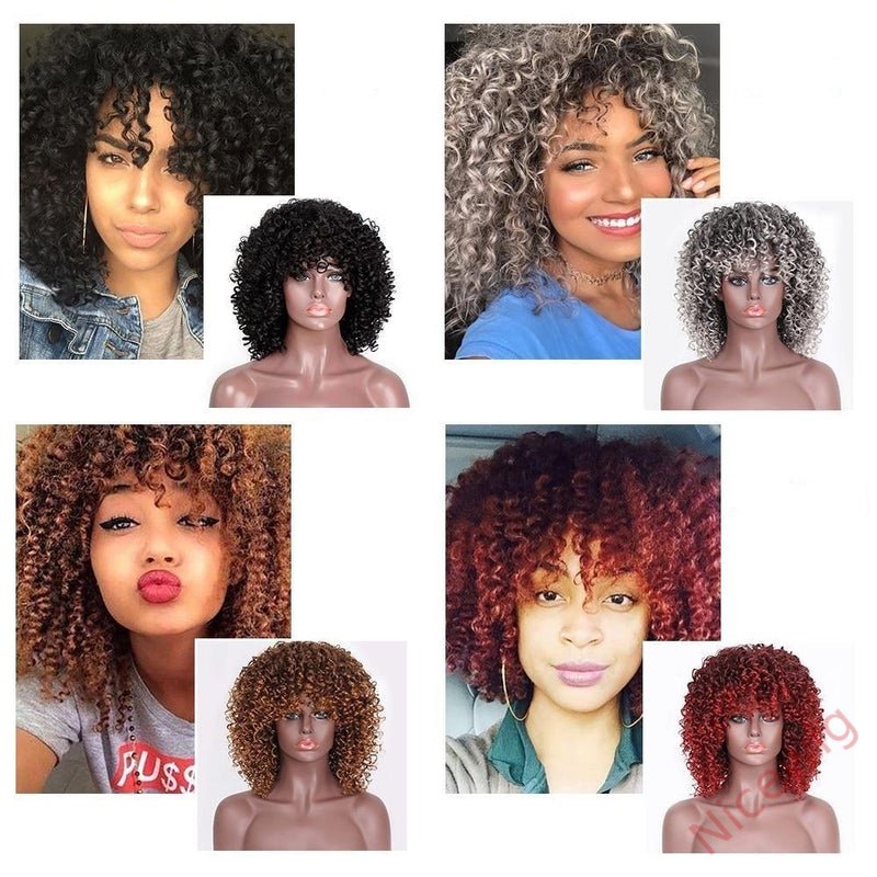 Salt and Pepper Curly Hair Wig With Bangs Glueless Wigs