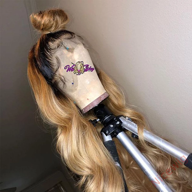 Black Gradient Gold Baby Hair Wave Wig