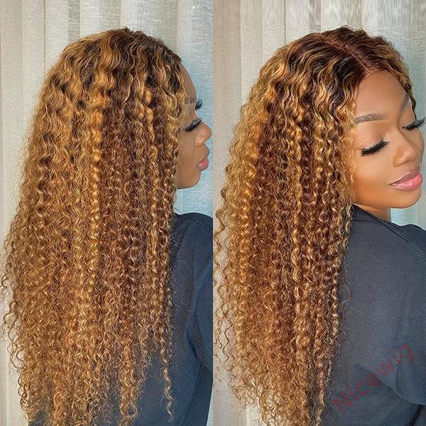 Black Brown Brazilian Water Wave 360 Lace Frontal Curly Wigs