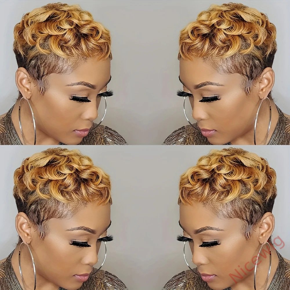 Short Mixed Brown Curly Wig Short Hairstyles Short Pixie Cut Wig