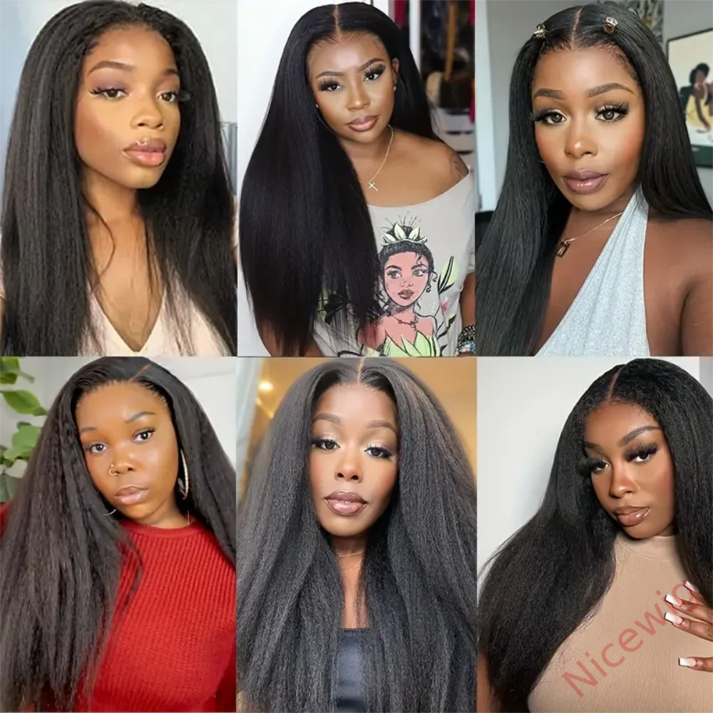 Kinky Yaki straight 200% density glueless brazilian black wigs