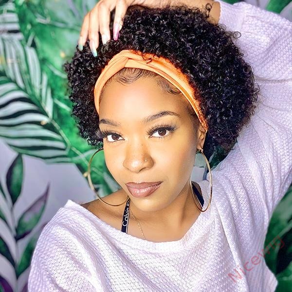 Natural Black Short Curly Hair Headband Bob Wig