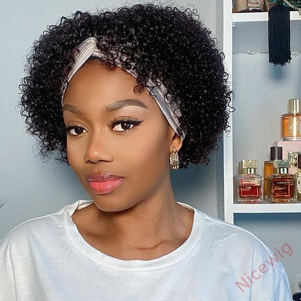 Natural Black Short Curly Hair Headband Bob Wig