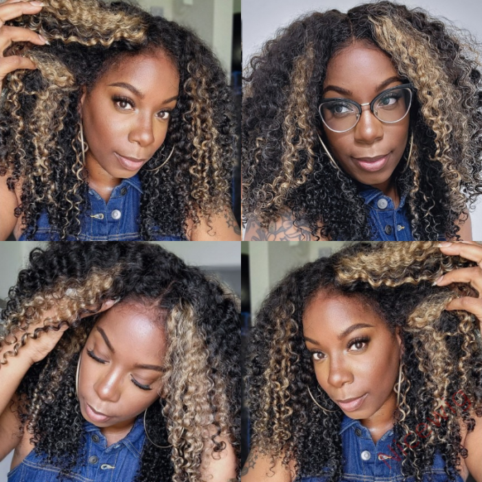 Black Mixed Brown Brazilian Water Wave Curly Wig