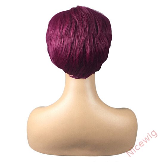 Wine Red Short Wig Pixie Straight Hair