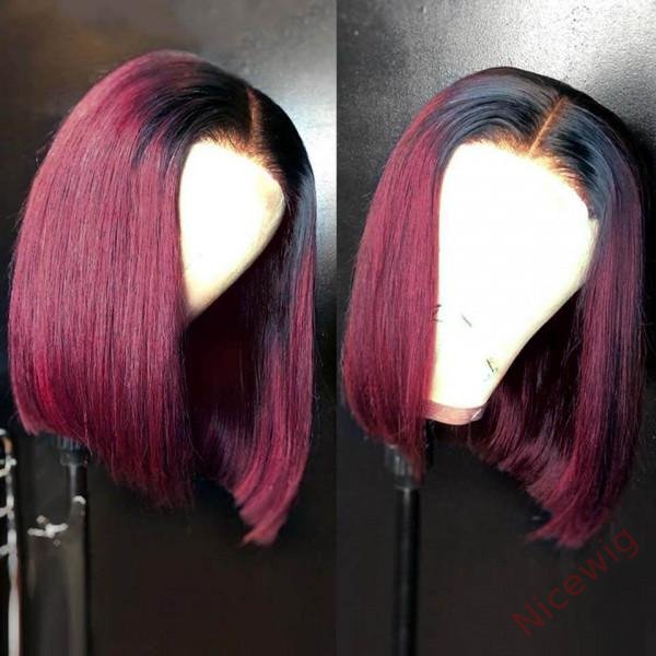 Burgundy Black Gradient Red Centre Parting Long Hair Straight Wig