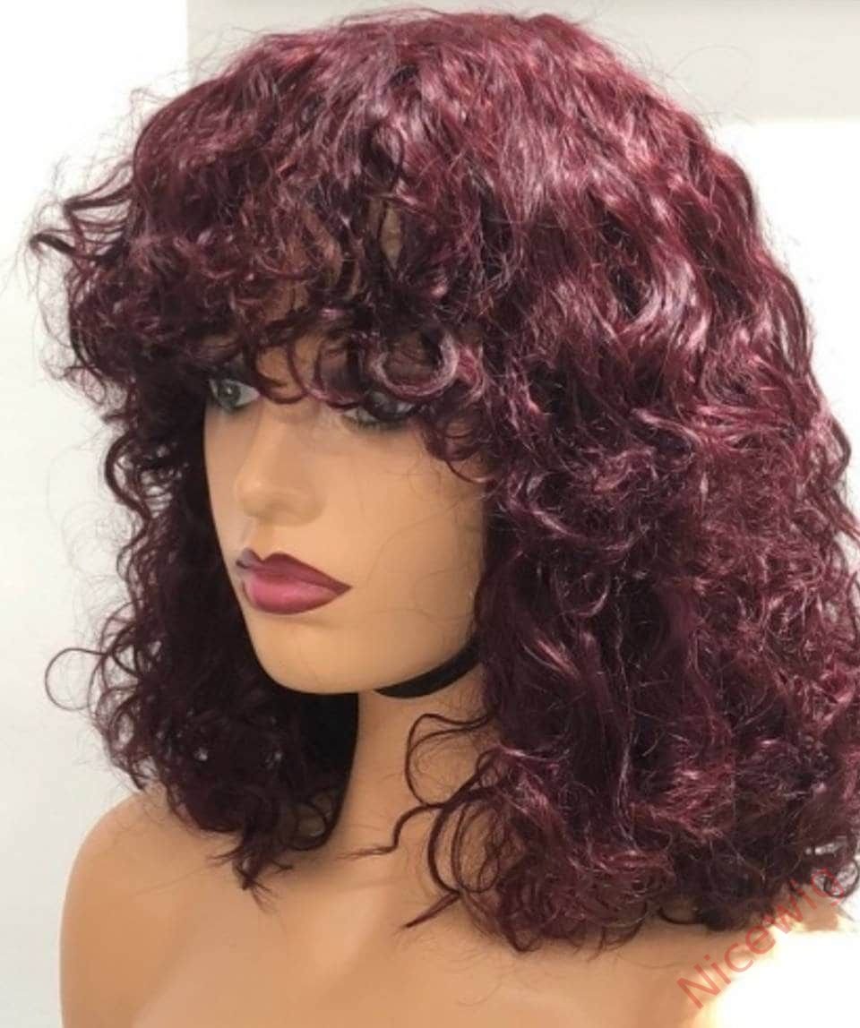 Glueless Brazilian Curly Hair Wig With Bangs Glueless Wig