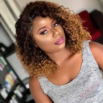 Black Gradient Light Brown Short Bob Centre Parting Curly Wig