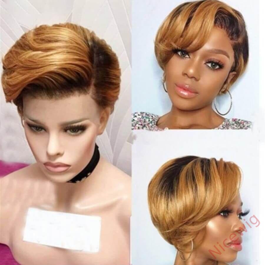 Black Mixed Gold Short Wig Bob Straight Hair
