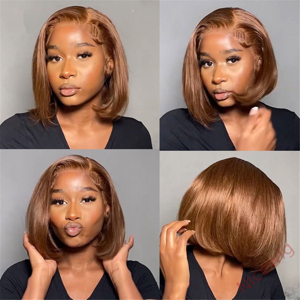 Glueless Brown Brazilian Straight Hair Bob Wigs