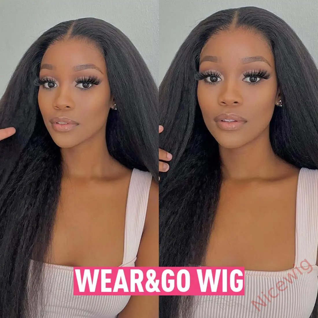 Kinky Yaki straight 200% density glueless brazilian black wigs