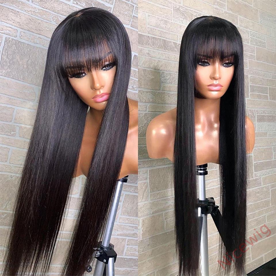 Black Long Straight Wig With Bang