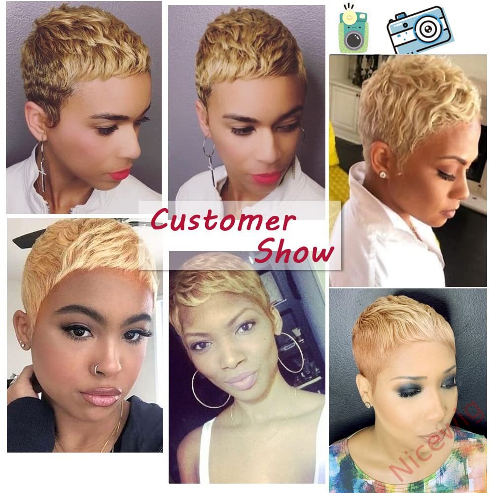 Glueless Blonde Short Straight Pixe Cut Wig