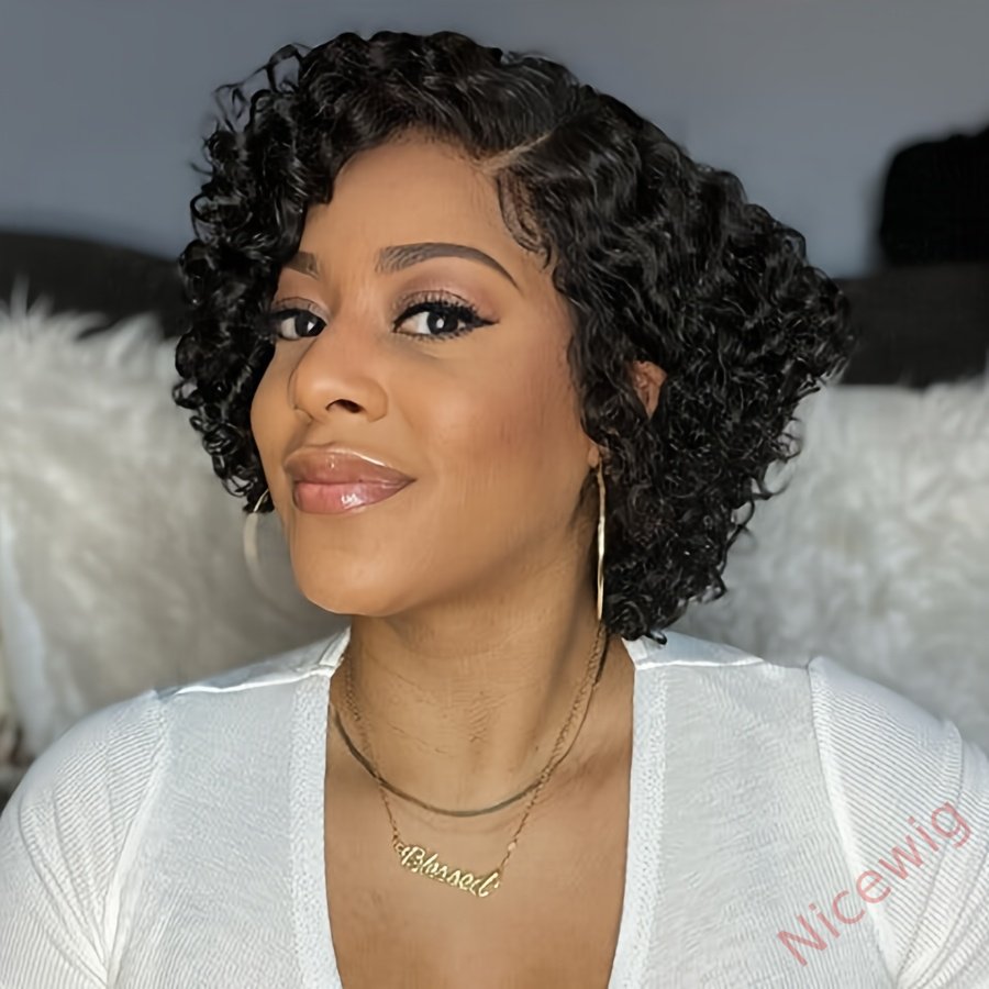 Curly Hair Cut Water Wave Natural Black Wig