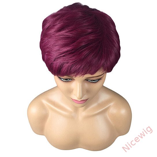 Wine Red Short Wig Pixie Straight Hair