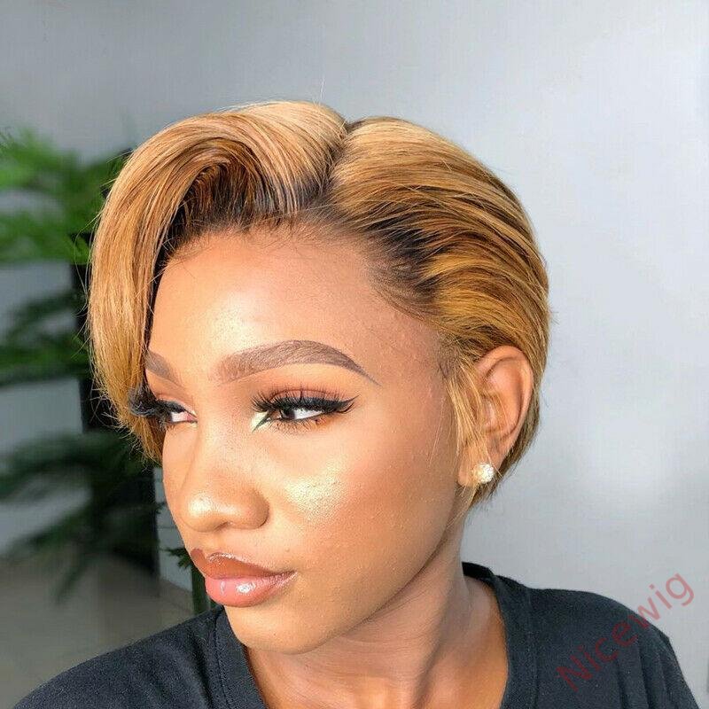 Best Design Gold Short Layered Pixed Cut Straight Wig