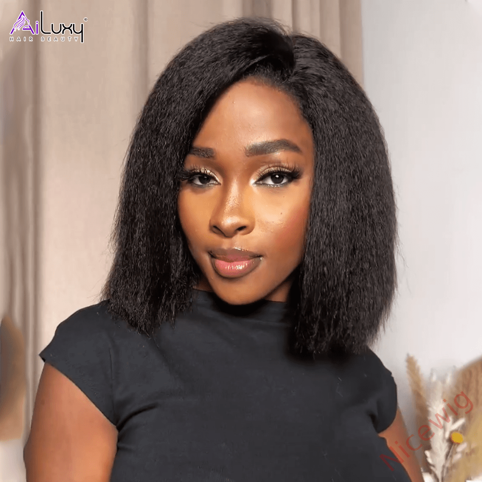 Glueless Lovely Black Gradient Light Brown Natrual Bob Styles Silky Yaki Hair Wig