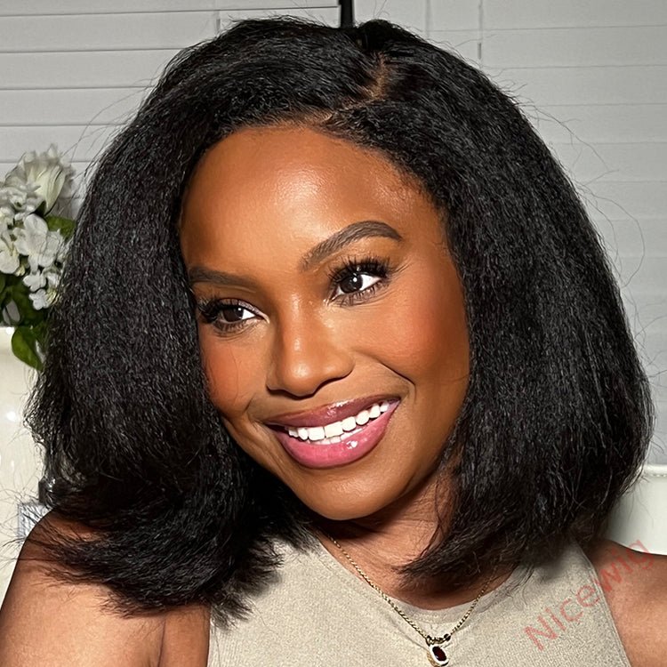 New Glueless Yaki Kinky Straight Black Wig