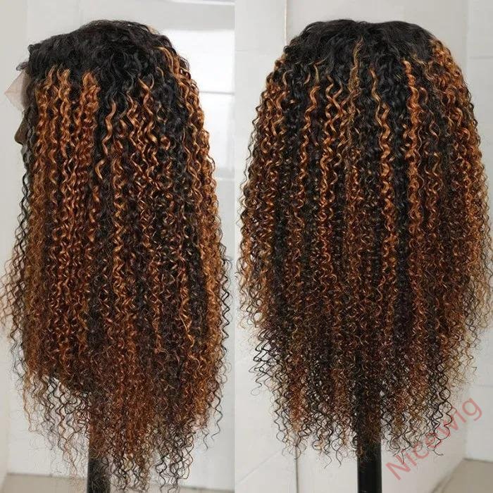Brown Mixed Blonde Brazilian Water Wave Curly Wigs